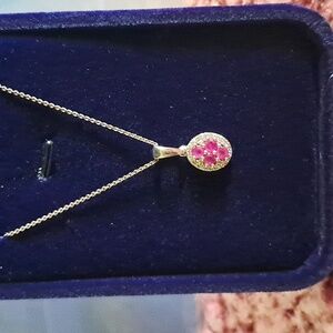 Natural Ruby & Natural White Zircon Style Necklace In 925 Sterling Silver